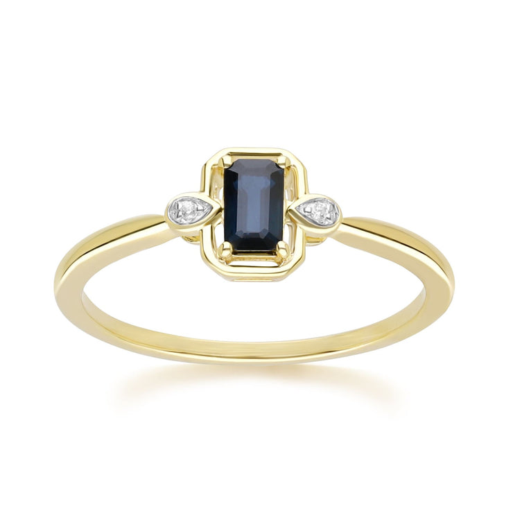Classic Sapphire Baguette & Diamond Ring In 9ct Yellow Gold