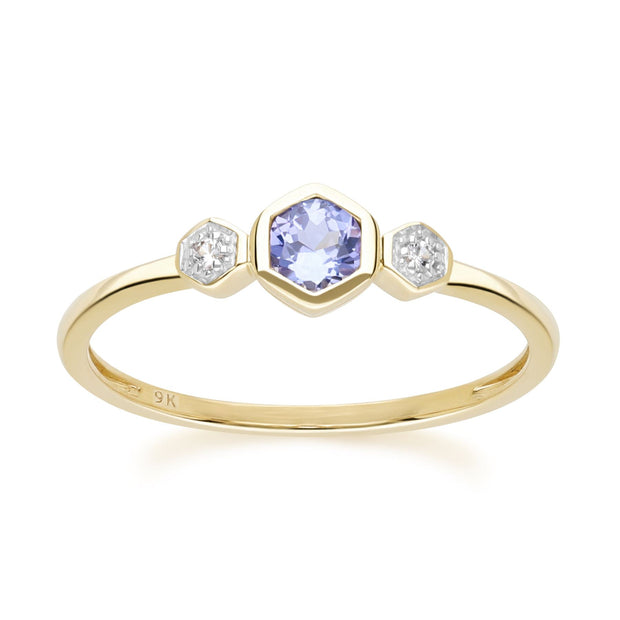 Geometric Round Tanzanite and Sapphire Ring in 9ct Yellow Gold