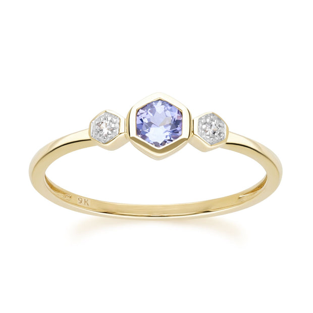 Geometric Round Tanzanite and Sapphire Ring in 9ct Yellow Gold