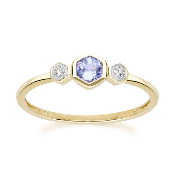 Geometric Round Tanzanite and Sapphire Ring in 9ct Yellow Gold