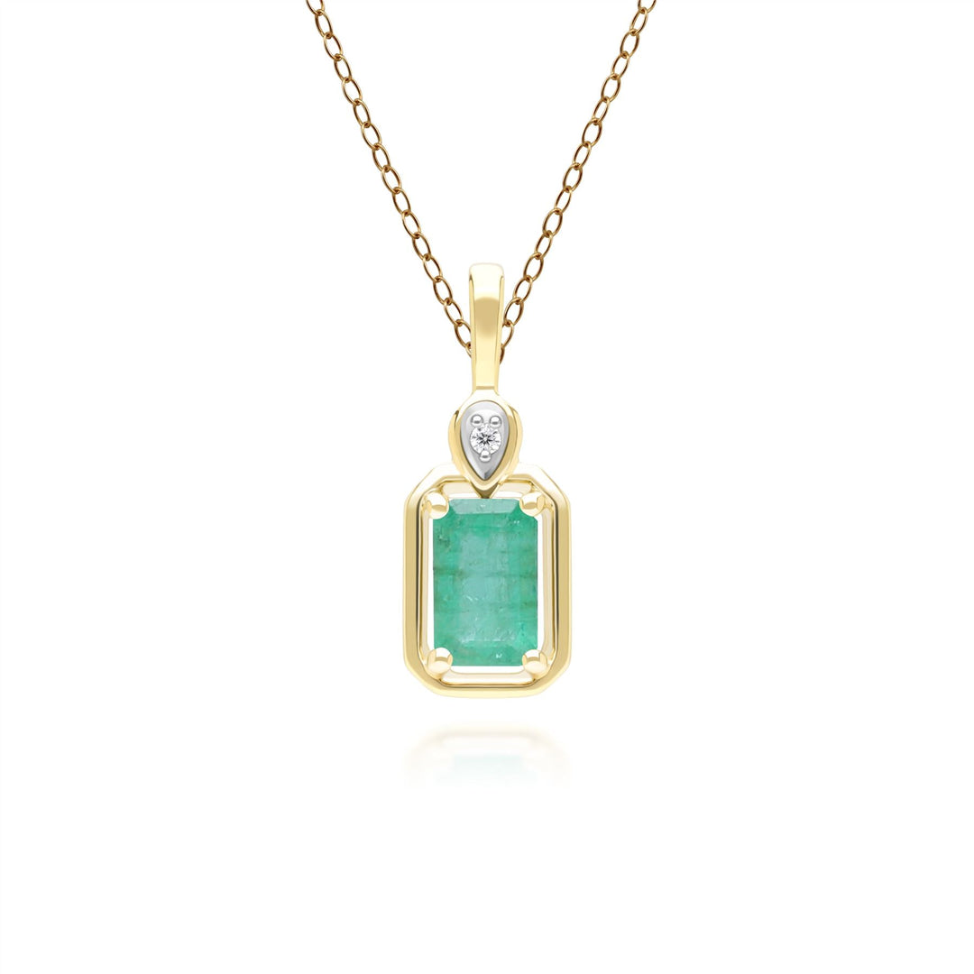 Classic Emerald Baguette & Diamond Pendant Necklace In 9ct Yellow Gold