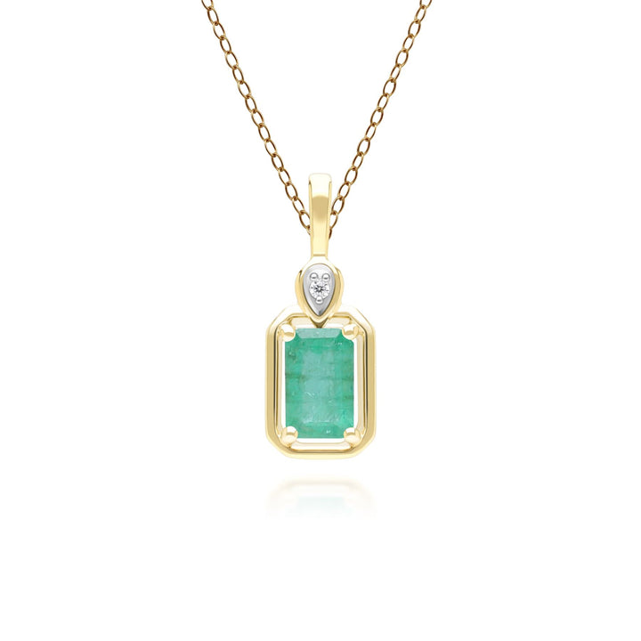 Classic Emerald Baguette & Diamond Pendant Necklace In 9ct Yellow Gold