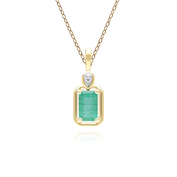 Classic Emerald Baguette & Diamond Pendant Necklace In 9ct Yellow Gold