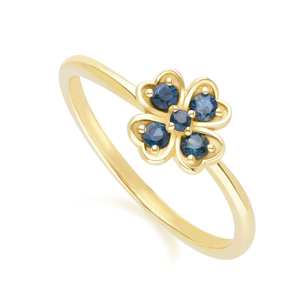 Gardenia Round Sapphire Clover Ring in 9ct Yellow Gold