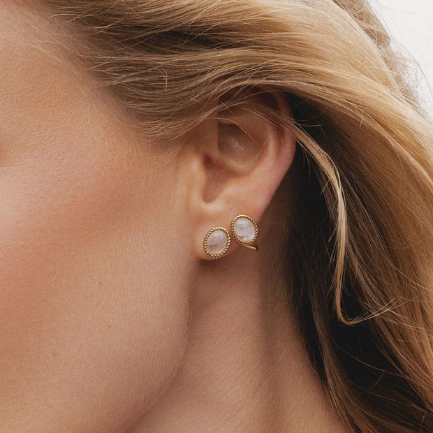 Classic Oval Rainbow Moonstone Stud Earrings in 9ct Yellow Gold
