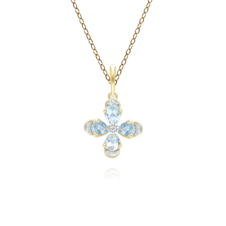 Floral Topaz & Diamond Pendant Necklace in 9ct Yellow Gold