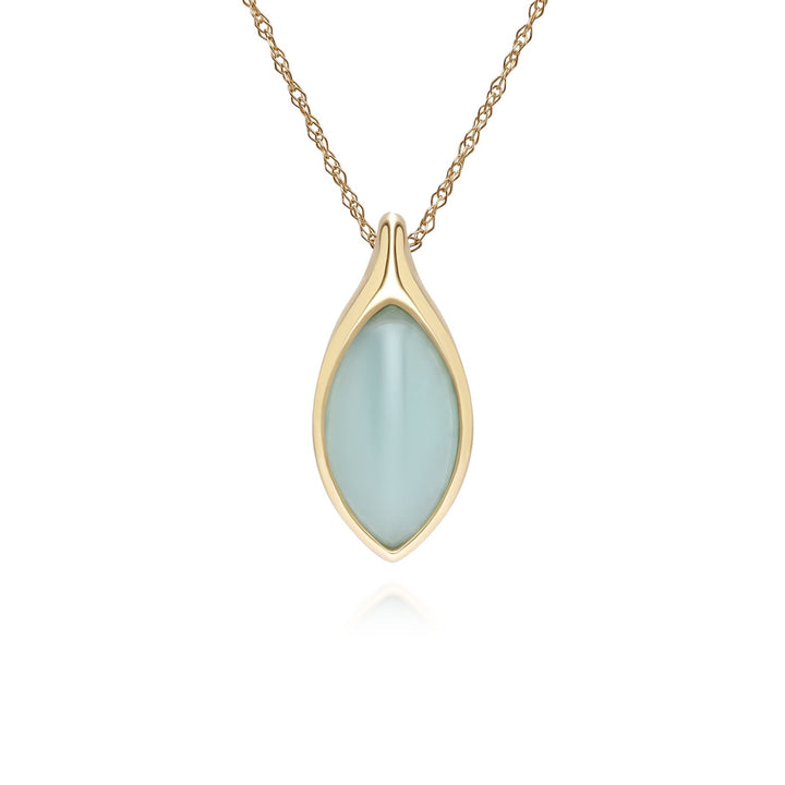 Classic Marquise Green Jadeite Pendant Necklace in 9ct Yellow Gold