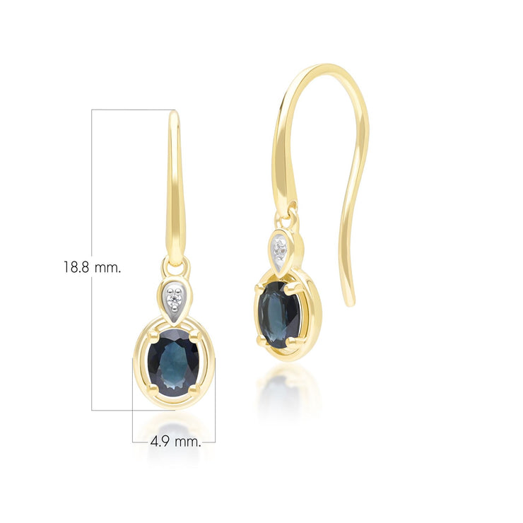 Classic Oval Sapphire & Round Diamond Drop Earrings In 9ct Yellow Gold