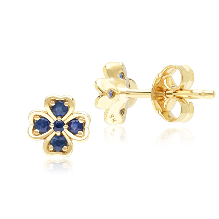 Gardenia Round Sapphire Clover Stud Earrings in 9ct Yellow Gold