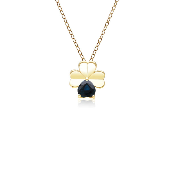 Gardenia Sapphire Clover Pendant Necklace in 9ct Yellow Gold