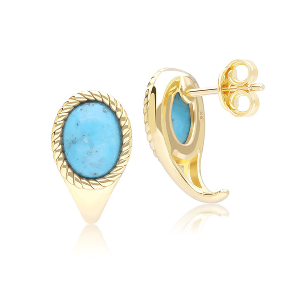 Classic Oval Turquoise Drop Stud Earrings in 9ct Yellow Gold