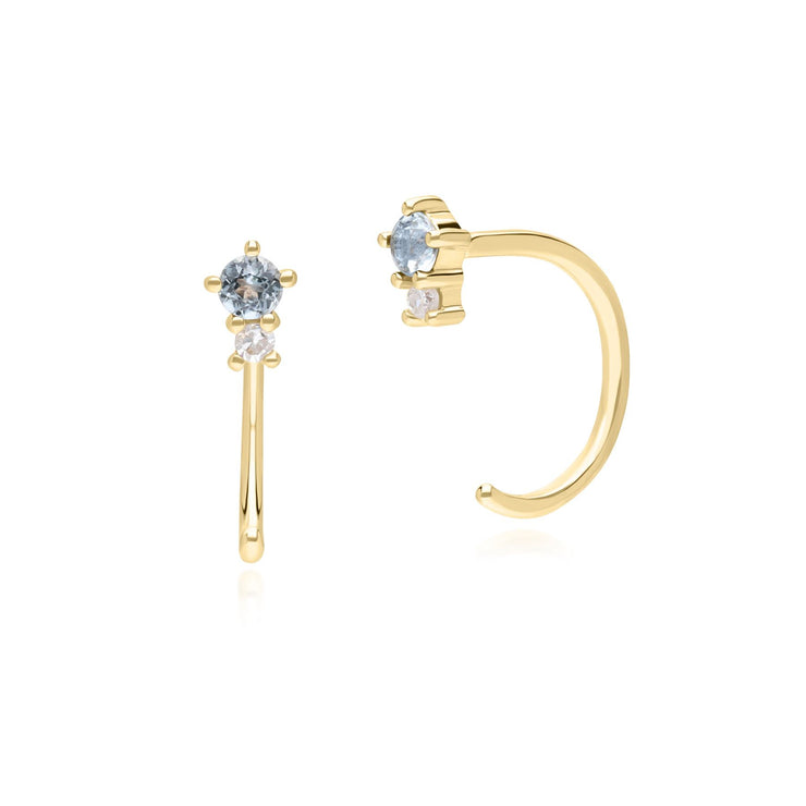Modern Classic Sky Blue Topaz & Diamond Pull Through Hoop Earrings in 9ct Yellow Gold