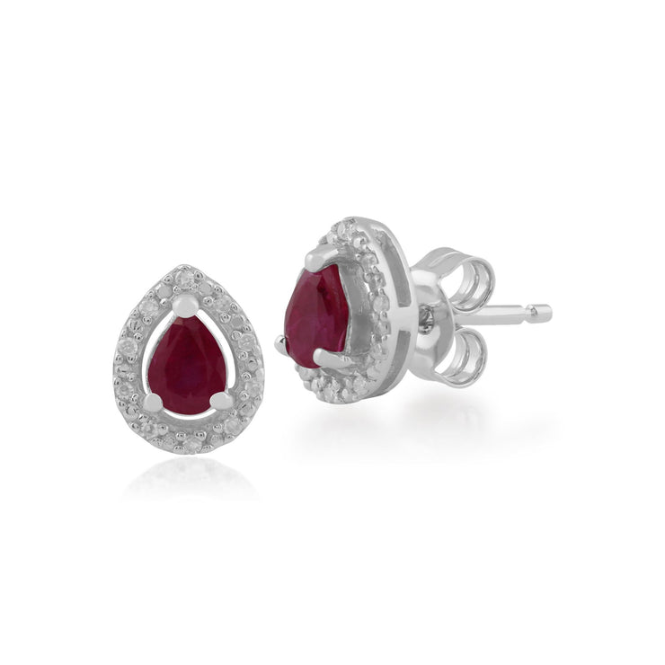 Classic Ruby & Diamond Halo Stud Earrings Image 1