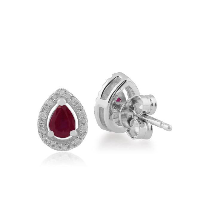 Classic Ruby & Diamond Halo Stud Earrings Image 2