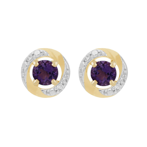 Amethyst Stud Earrings & Detachable Diamond  Ear Jacket in Yellow Gold