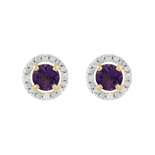 Amethyst Stud Earrings & Detachable Diamond  Ear Jacket in Yellow Gold