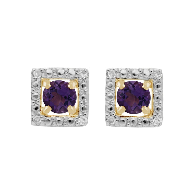 Amethyst Stud Earrings & Detachable Diamond  Ear Jacket in Yellow Gold