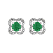 Emerald Stud Earrings & Detachable Diamond  Ear Jacket in White Gold