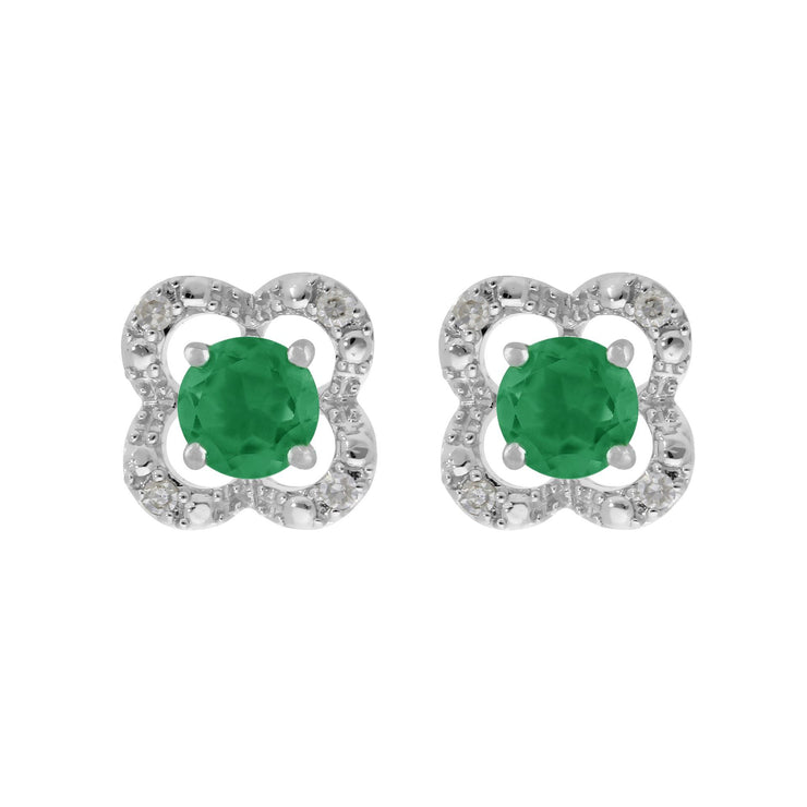 Emerald Stud Earrings & Detachable Diamond  Ear Jacket in White Gold