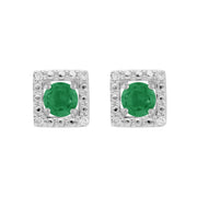 Emerald Stud Earrings & Detachable Diamond  Ear Jacket in White Gold