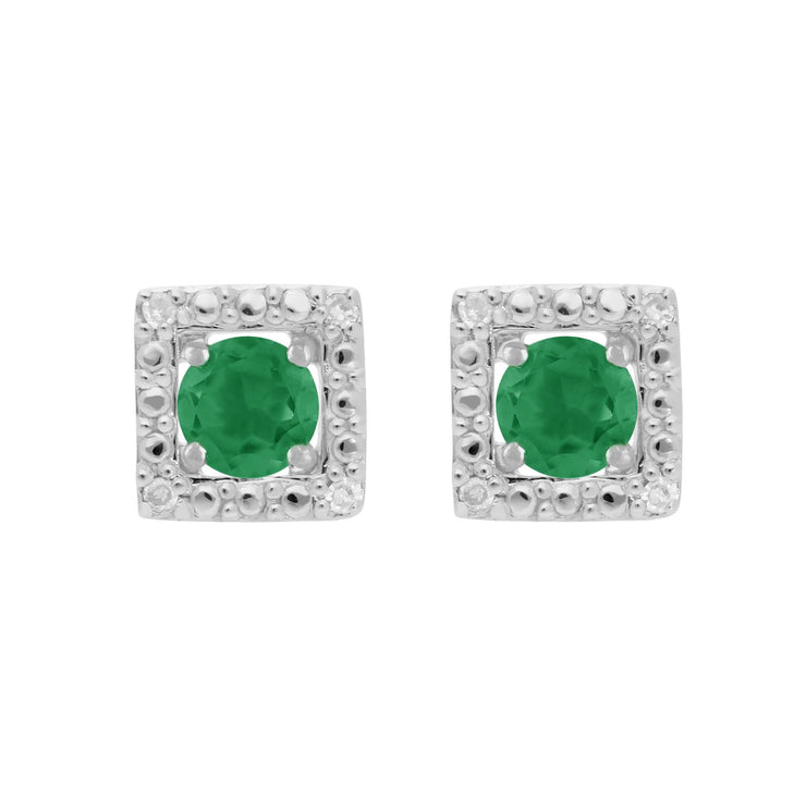 Emerald Stud Earrings & Detachable Diamond  Ear Jacket in White Gold