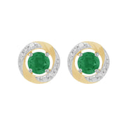 Emerald Stud Earrings & Detachable Diamond  Ear Jacket in White Gold