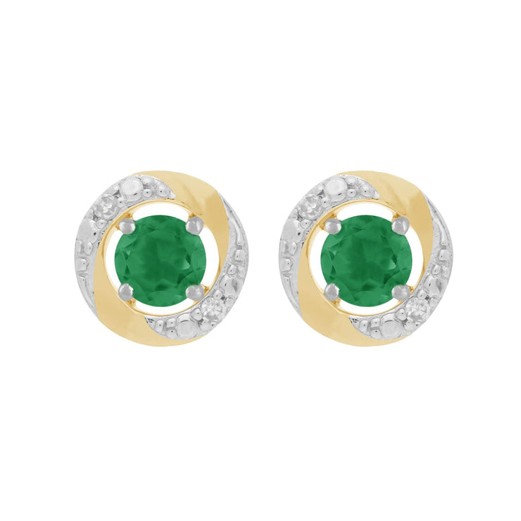 Emerald Stud Earrings & Detachable Diamond  Ear Jacket in White Gold