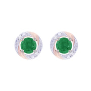Emerald Stud Earrings & Detachable Diamond  Ear Jacket in White Gold