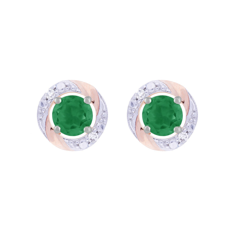 Emerald Stud Earrings & Detachable Diamond  Ear Jacket in White Gold