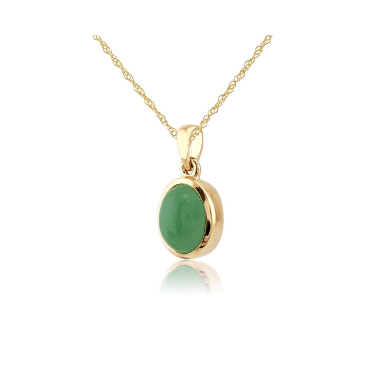 Classic Jade Cabochon Pendant in 9ct Yellow Gold