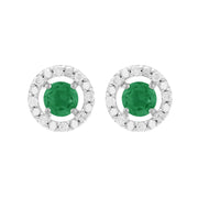 Emerald Stud Earrings & Detachable Diamond  Ear Jacket in White Gold