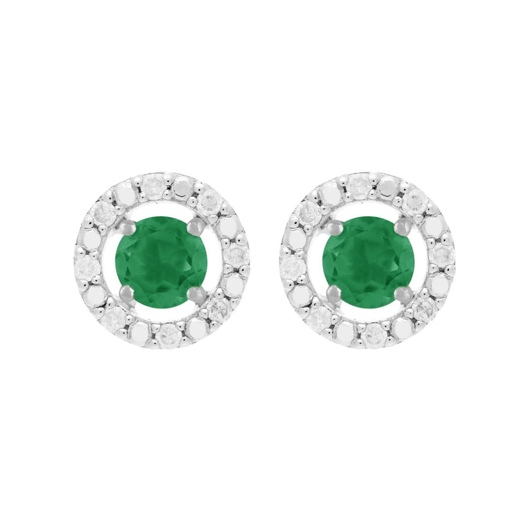 Emerald Stud Earrings & Detachable Diamond  Ear Jacket in White Gold
