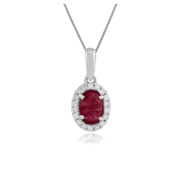 Gemondo 9ct White Gold 0.63ct Ruby & Diamond Cluster Pendant on 45cm Chain Image