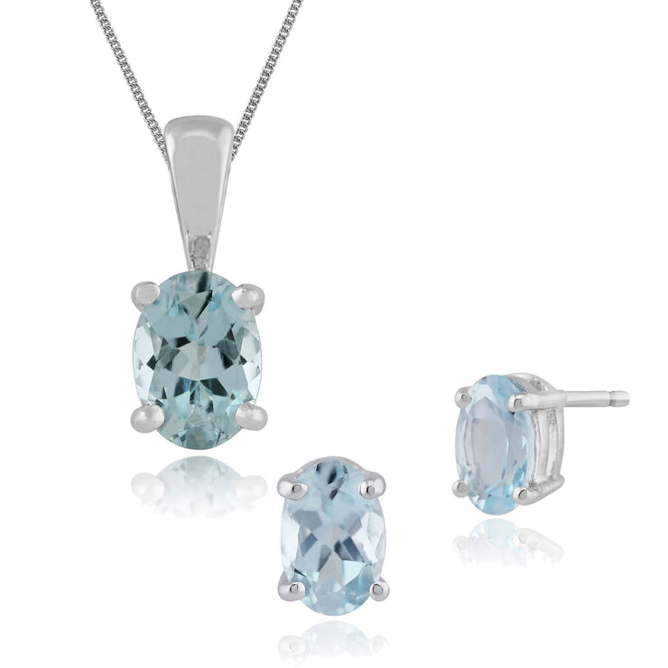 Classic Oval AquamarineStud Earrings & Pendant Set Image 1