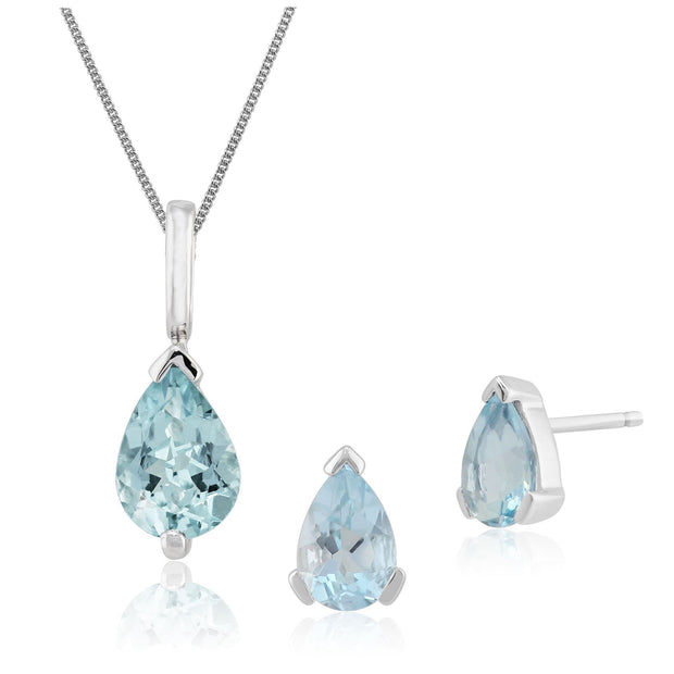 Classic Aquamarine Stud Earrings & Pendant Set Image 1