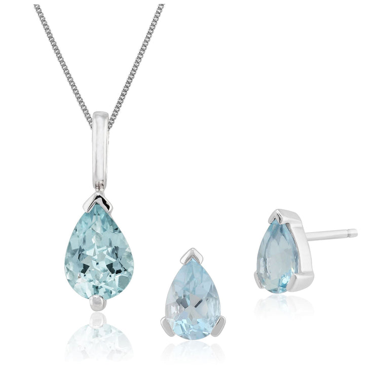 Classic Aquamarine Stud Earrings & Pendant Set Image 1