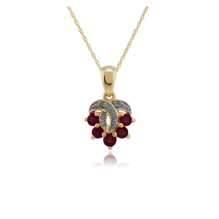 9ct Yellow Gold 0.43ct Natural Ruby & Diamond Pendant on 45cm Chain Image