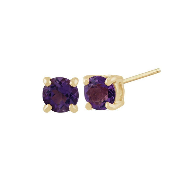 Amethyst Stud Earrings & Detachable Diamond  Ear Jacket in Yellow Gold