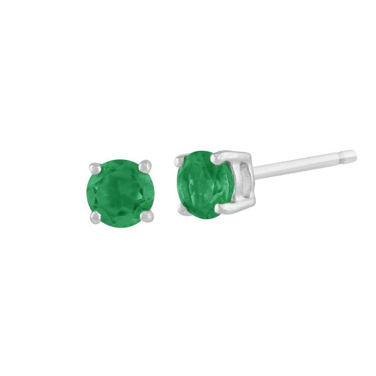 Emerald Stud Earrings & Detachable Diamond  Ear Jacket in White Gold