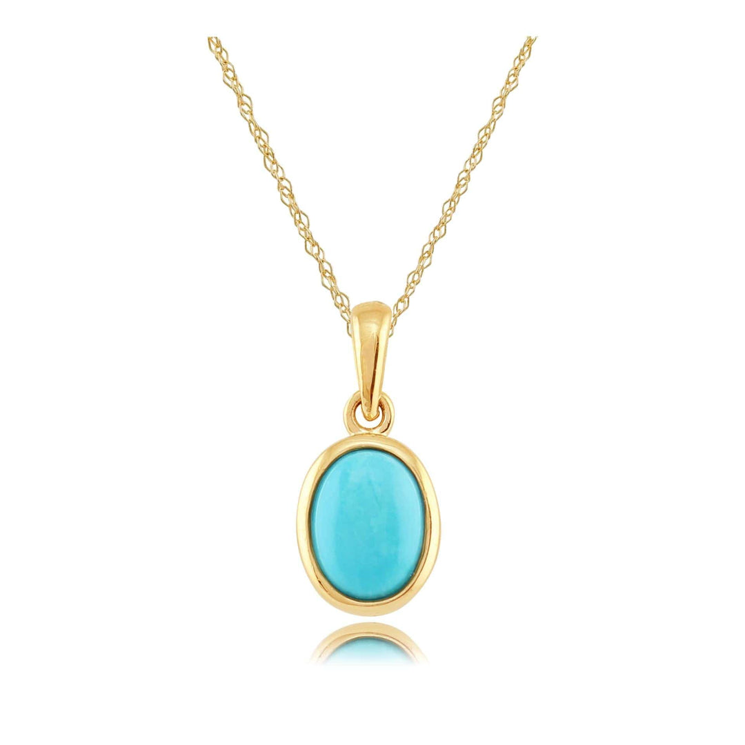 8016nochain Classic Turquoise Cabochon Pendant in 9ct Yellow Gold 1