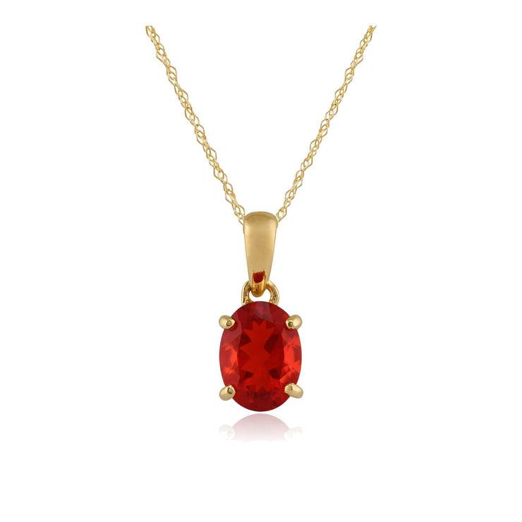 9ct Yellow Gold 0.79ct Fire Opal Oval Single Stone Pendant on Chain Image