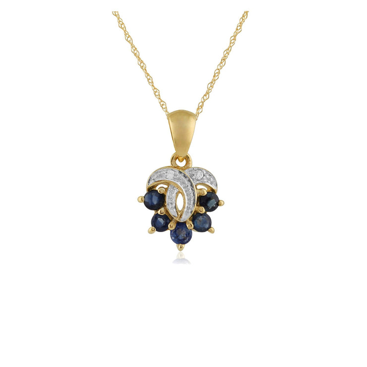 9ct Yellow Gold 0.40ct Natural Sapphire & Diamond Contemporary Pendant on Chain Image