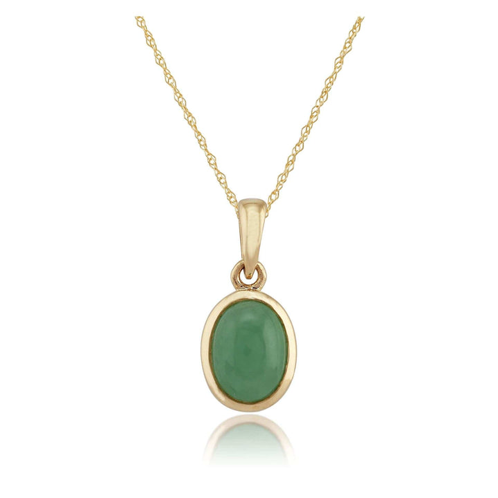 8005 Classic Dyed Green Jade Cabochon Pendant in 9ct Yellow Gold 1