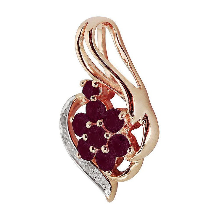 Floral Ruby & Diamond Cluster Pendant on Chain Image 2