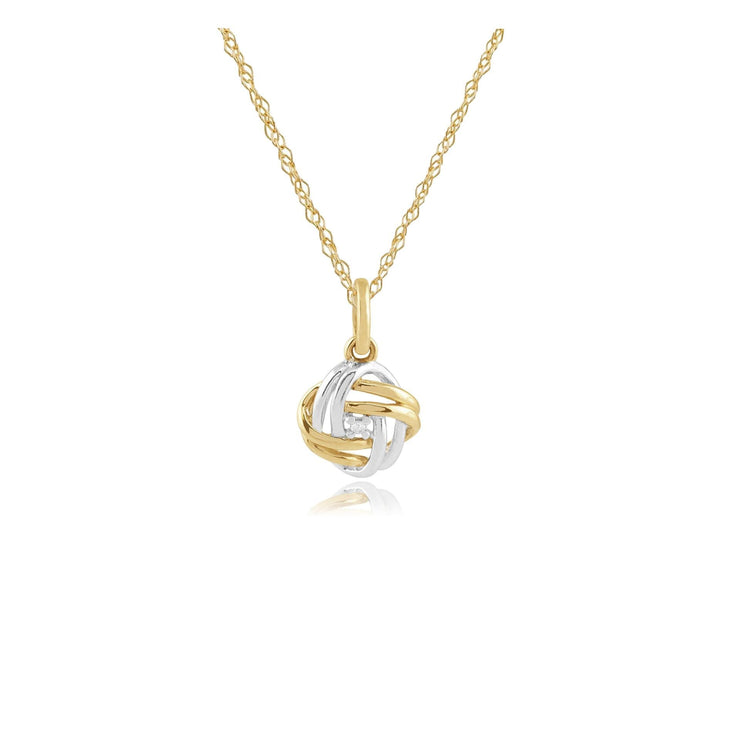 Classic Round Diamond Love Knot Pendant in 9ct Yellow & White Gold