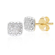 Diamond Pave Square Stud Earrings 9ct Yellow Gold