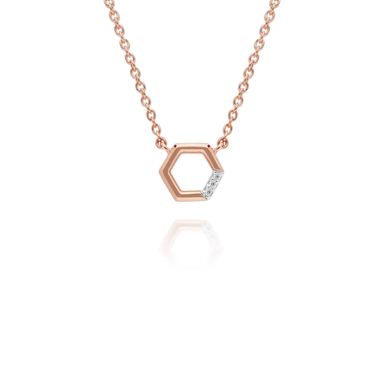 Diamond Pave Hexagon Necklace & Ring Set in 9ct Rose Gold