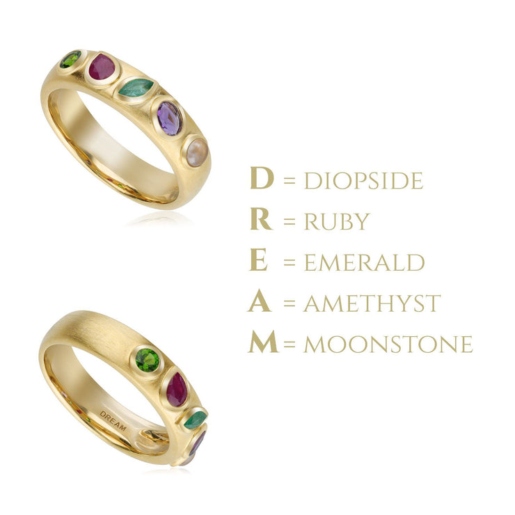 Gemondo Coded Whispers Brushed Gold 'Dream' Acrostic Gemstone Ring