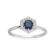 9ct White Gold 0.92ct Sapphire & Diamond Halo Engagement Ring