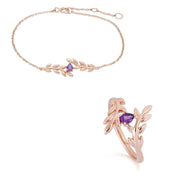 O Leaf Amethyst Bracelet & Ring Set in 9ct Rose Gold